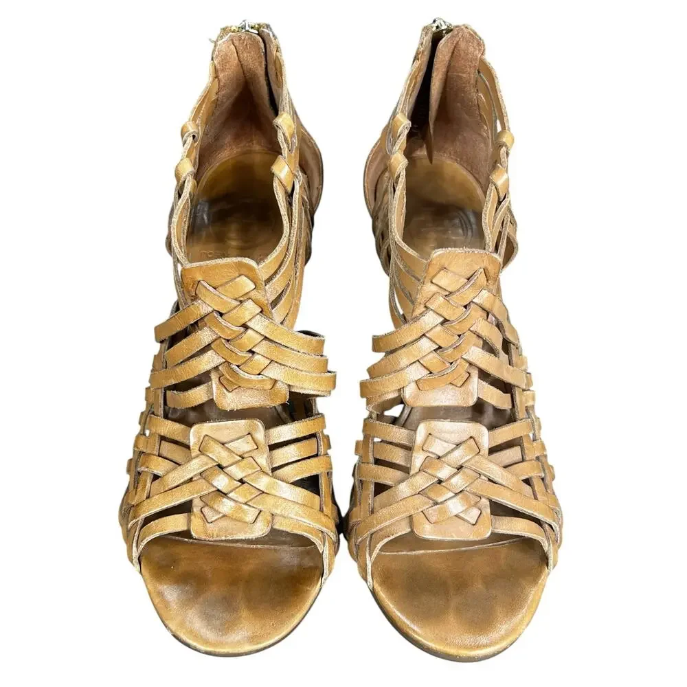 Tory Burch Women’s Tevray Huarache Tan Leather Wedge Sandals Size US 7